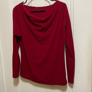 Dark red fleeced shirt.